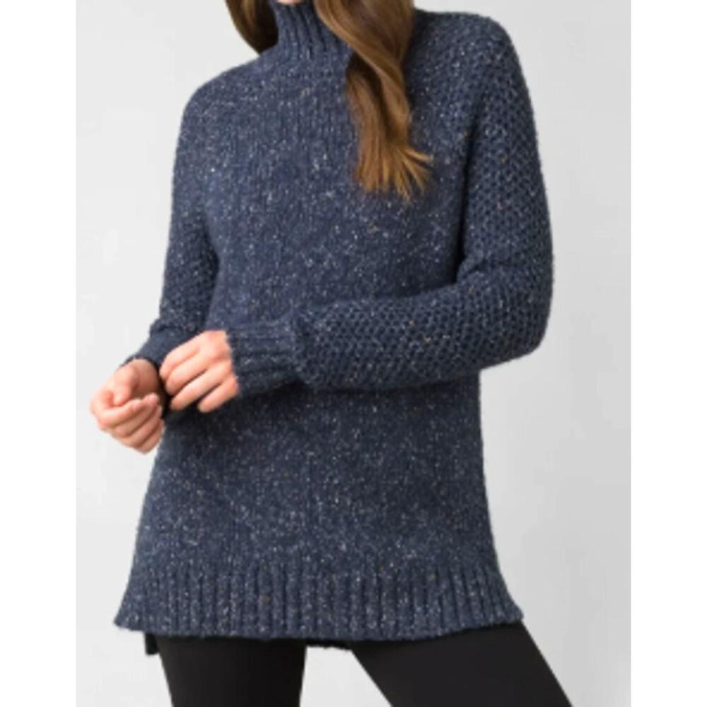 Prana Ibid Women's Marled Blue Mock Neck Tunic Sweater sz M